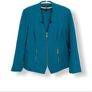 ALFANI zipper career jacket in cotton teal interview work office wear womens 8
